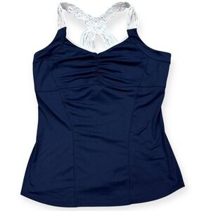 NEW Lucky In Love Tank Top Women's Medium Navy Blue Racerback Tennis Athletic